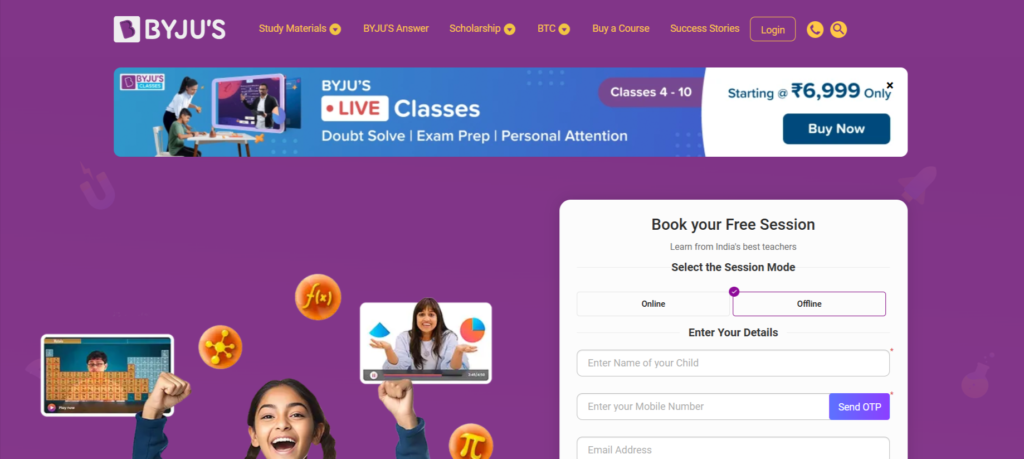 Big Indian Brands using WordPress websites Byju's