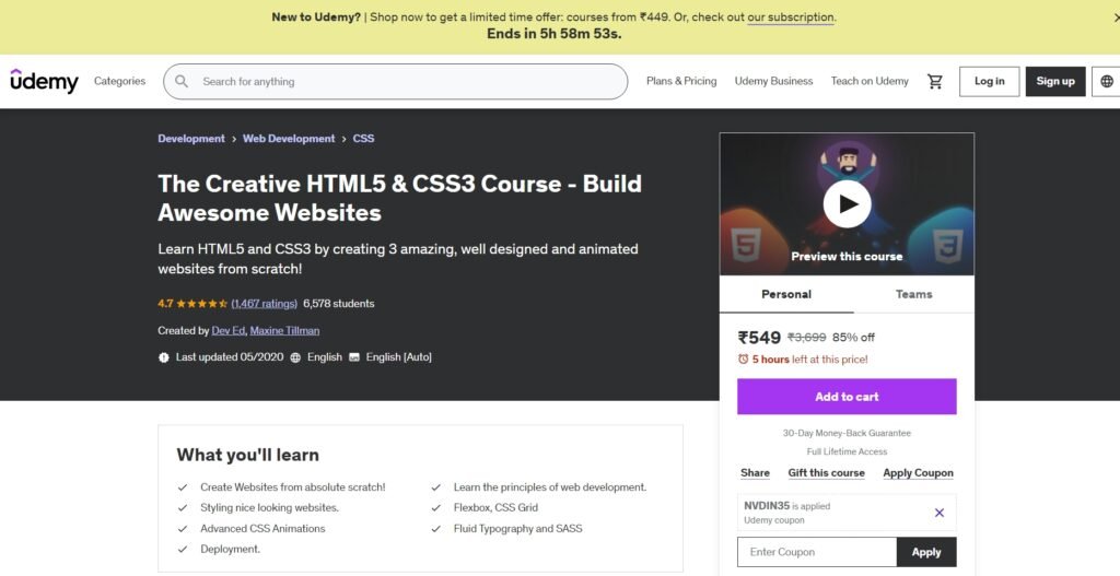 best html css course on udemy